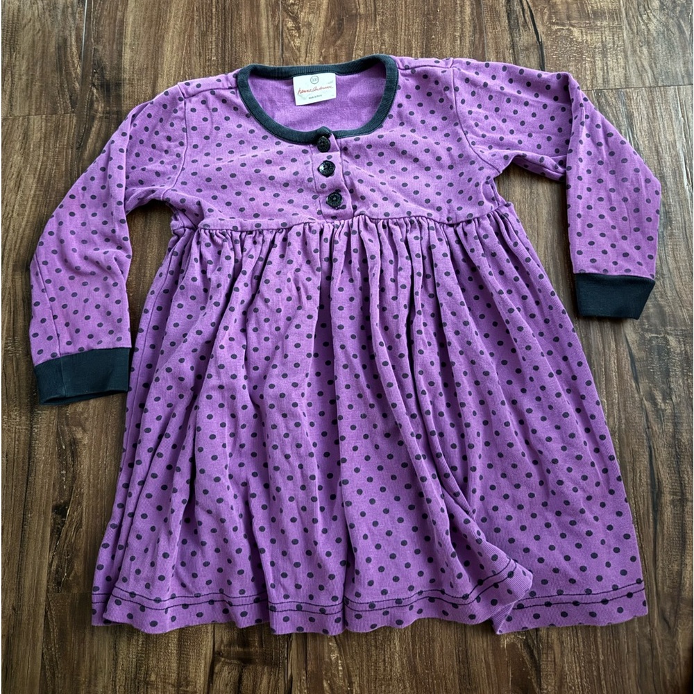 Purple Polka Dot Hanna Andersson Long-sleeve button dress size 100 (3T)